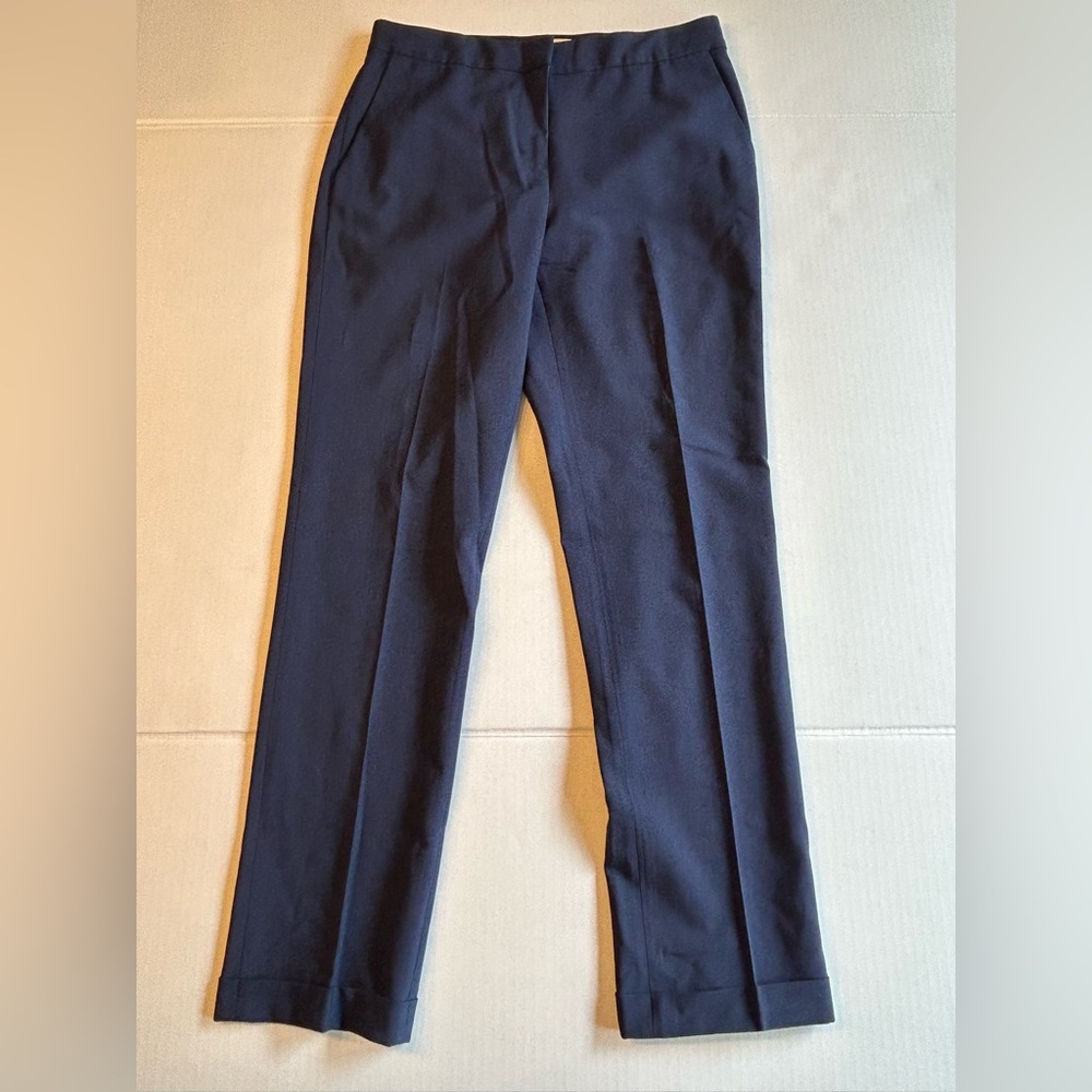 Diane Von Furstenberg Blue Tailored Cuffed Slim Trouser Dress Pants Wool Size 2